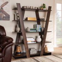 Baxton Studio SEDV50140-Columbia-Shelf Michio Modern and Contemporary Walnut Brown Finished 5-Tier Wood Geometric Living Room Display Shelf